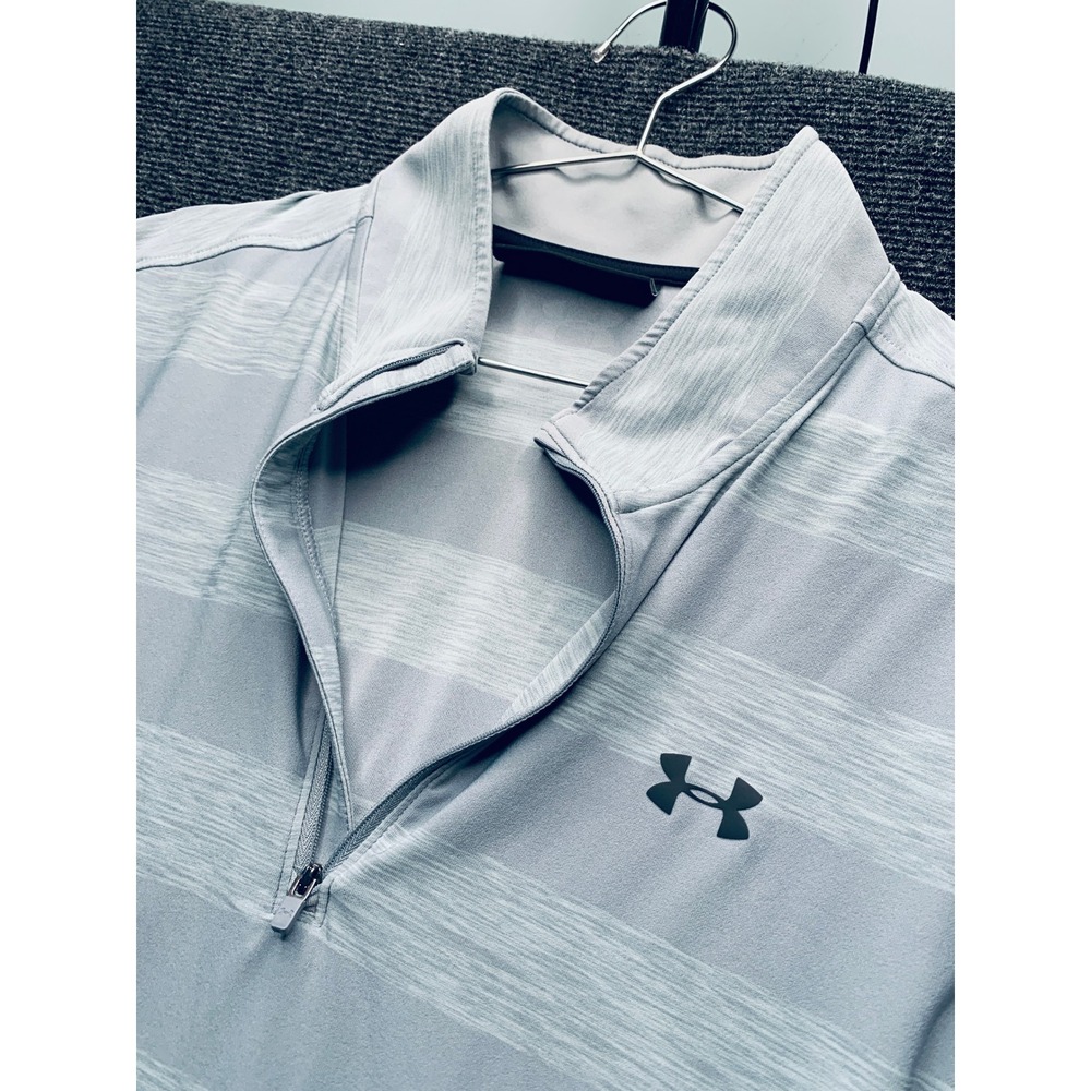 Under Armour Loose 1/4 Zip Pullover Mens XL Blue Striped Golf Performance Preppy